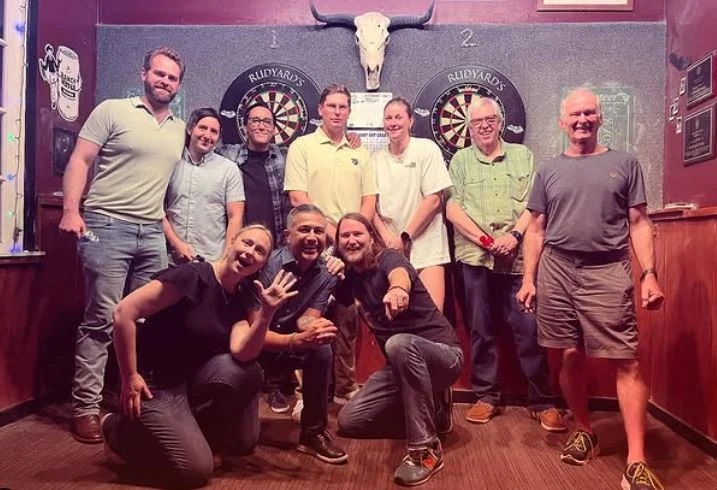 Archival Space City Darts group photo of darts league participants at Rudyard’s